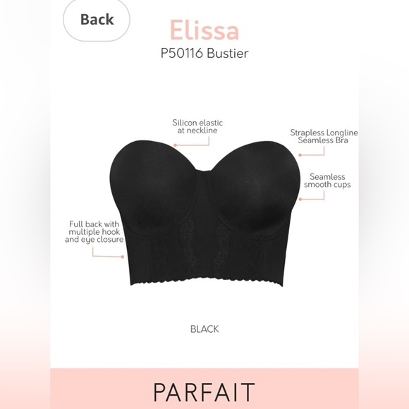 PARFAIT ELISSA P50116 FULL BUST FULL FIGURE STRAPLESS LONGLINE BRA BLACK 38GG - Picture 4 of 7